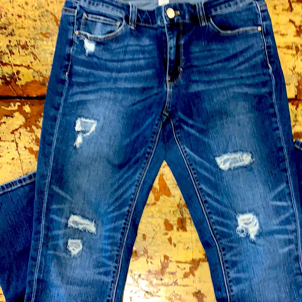 WHBM skinny leg soft wash jeans with wear - 8